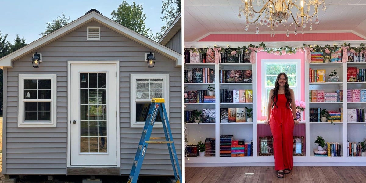 一对夫妇花了18,000美元将棚子变成舒适的图书馆